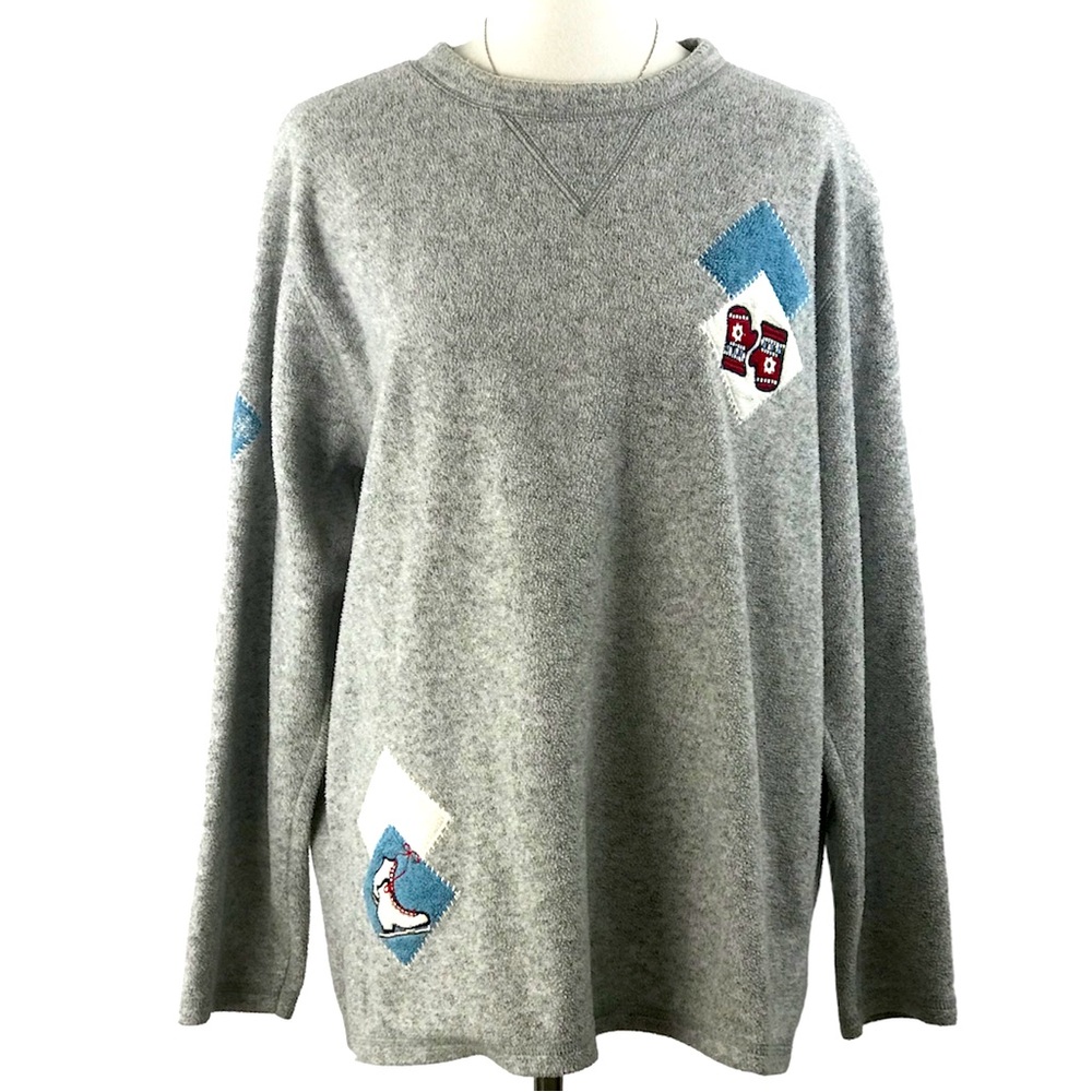 Holiday Lodge by NorthCrest Gray Fleece Pullover Winter Motif Sweater